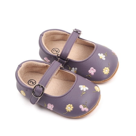 

Asashitenel Toddler Baby Girls Mary Jane Flats PU Leather Floral Embroidery Princess Shoes Dress Shoes Infant First Walkers