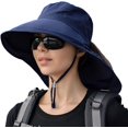 thumbnail image 3 of Sombreros de sol para mujer, protección UV, ala ancha, plegable, con agujero para cola de caballo, sombreros de playa con cubierta para el cuello para jardinería, 3 of 5