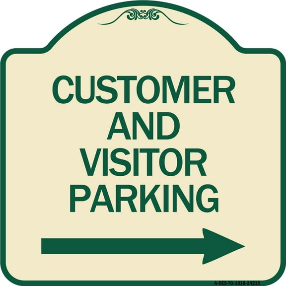 SignMission Designer Series Sign - Customer and Visitor Parking (With Right Arrow) | Tan & Green 18" X 18" Heavy-Gauge Aluminum Architectural Sign | Made in the USA
