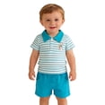 thumbnail image 1 of Odeerbi Niños 2 Piezas Preppy Vestido Conejo Impresión Rayas Tenis Camisa de Golf y Pantalones Cortos Conjunto de Uniforme Escolar, 1 of 9