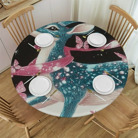 

Patifu Deer Butterflies Ribbon Round Tablecloth Stain-Resistant Washable for Indoor Outdoor Restaurants Weddings Parties Waterproof Fabric Ideal for Home Kitchen Parties Holiday Dinner 38 -42