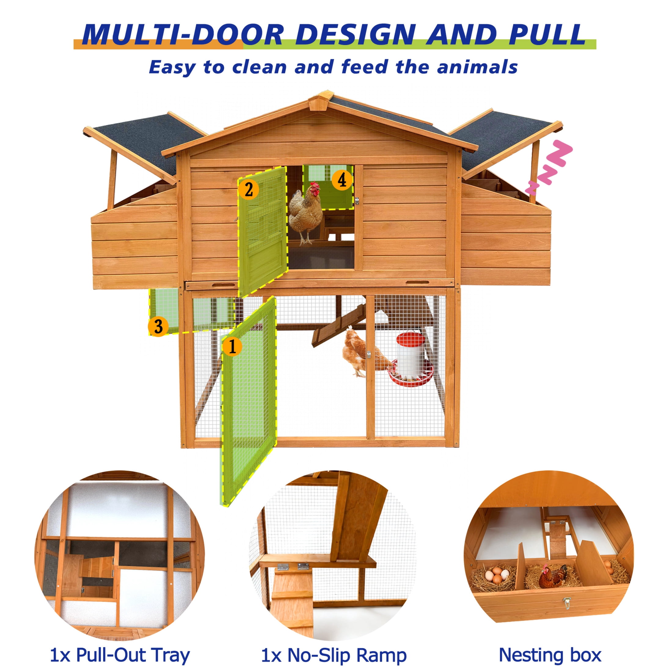 Noble House 70" Chicken House, Outdoor Poultry Coop with Leakproof Nesting Boxes and UV-Resistant Roof Panel, Natural