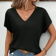thumbnail image 2 of Women's V Neck Short Sleeve T-Shirts Summer Casual Loose Fit Basic Tee Batwing Sleeve Solid Top Comfortable Breathable Soft Stretch, 2 of 2