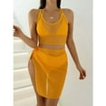 thumbnail image 2 of QLEICOM Womens Swimsuits Tummy Control Plus Size Swimsuit Coverup Cross Sling High Waist Shorts Costume 3-Piece Swimsuit Split Yellow S, 2 of 4