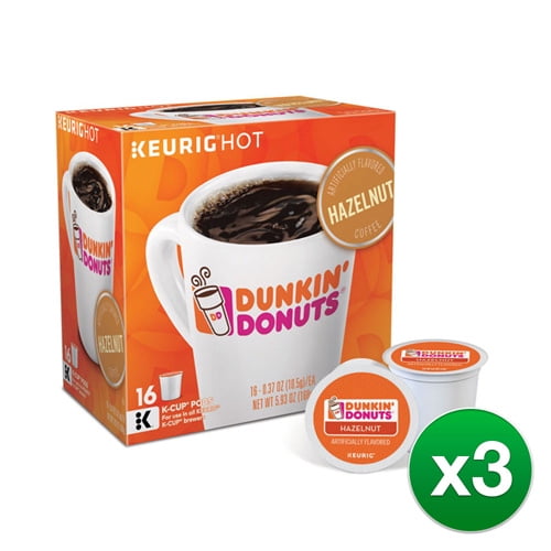 Dunkin' Donuts Hazelnut Flavored Coffee KCup Pods, For Keurig Brewers, 16 Count(3 Pack