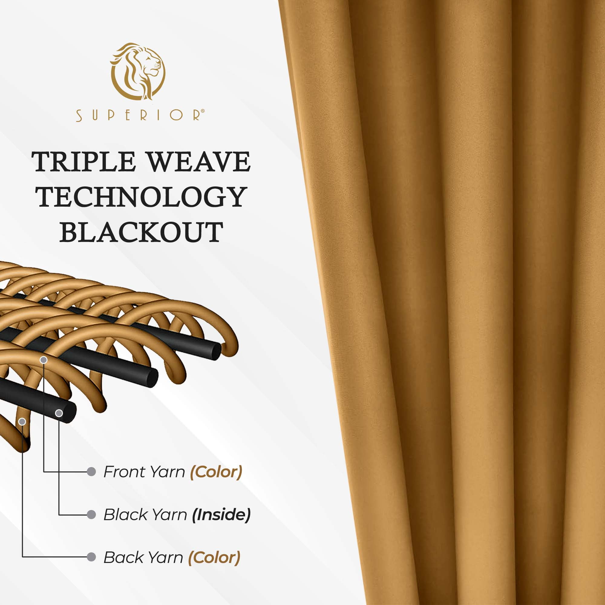 Superior Blackout Solid Light Filtering Grommet Curtain Panel Set, 52" x 108", Caramel Brown