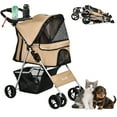 thumbnail image 1 of CoSoTower Poussette pour Animaux de Compagnie Pliable pour Chat, Chien et Plus, Jogger de Voyage à 4 Roues avec Porte-Gobelet, Panier de Rangement, Roues avant Pivotantes à 360 °, Pliage Facile, Café, 1 of 7