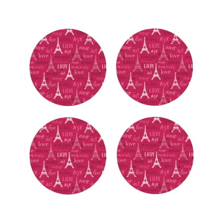 

Leather Coasters Set of 4 - red Tower love Lightweight Non-Slip Drink Coasters for Desk Anti-Scalding Desk Cup Coasters for Office Table Decor Round Shape