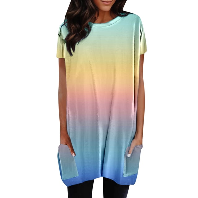 B91xZ Tunique Décontractée Tops pour Womens Mignon Graphique Manches Courtes Vacances Tops, Bleu Clair S