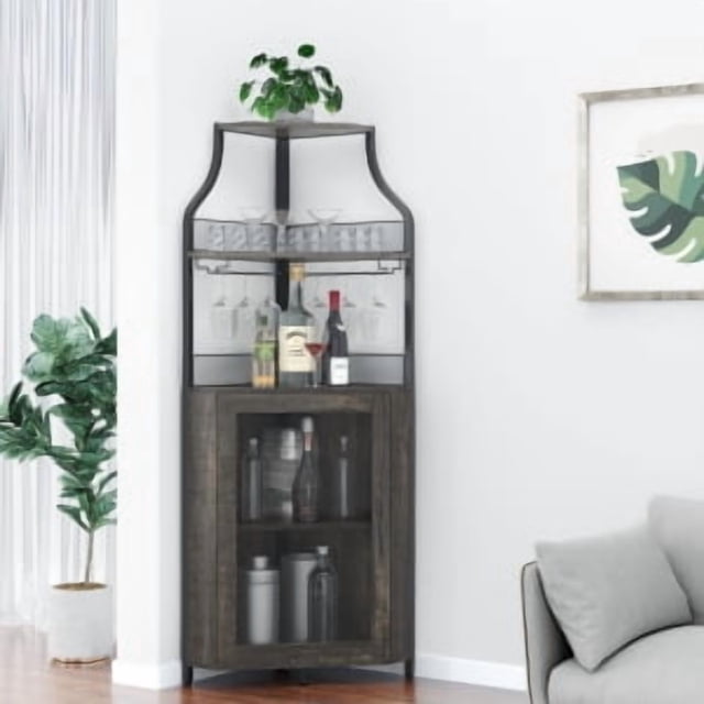 Corner Wine Bar Cabinet with Storage,Wine Rack Cabinet