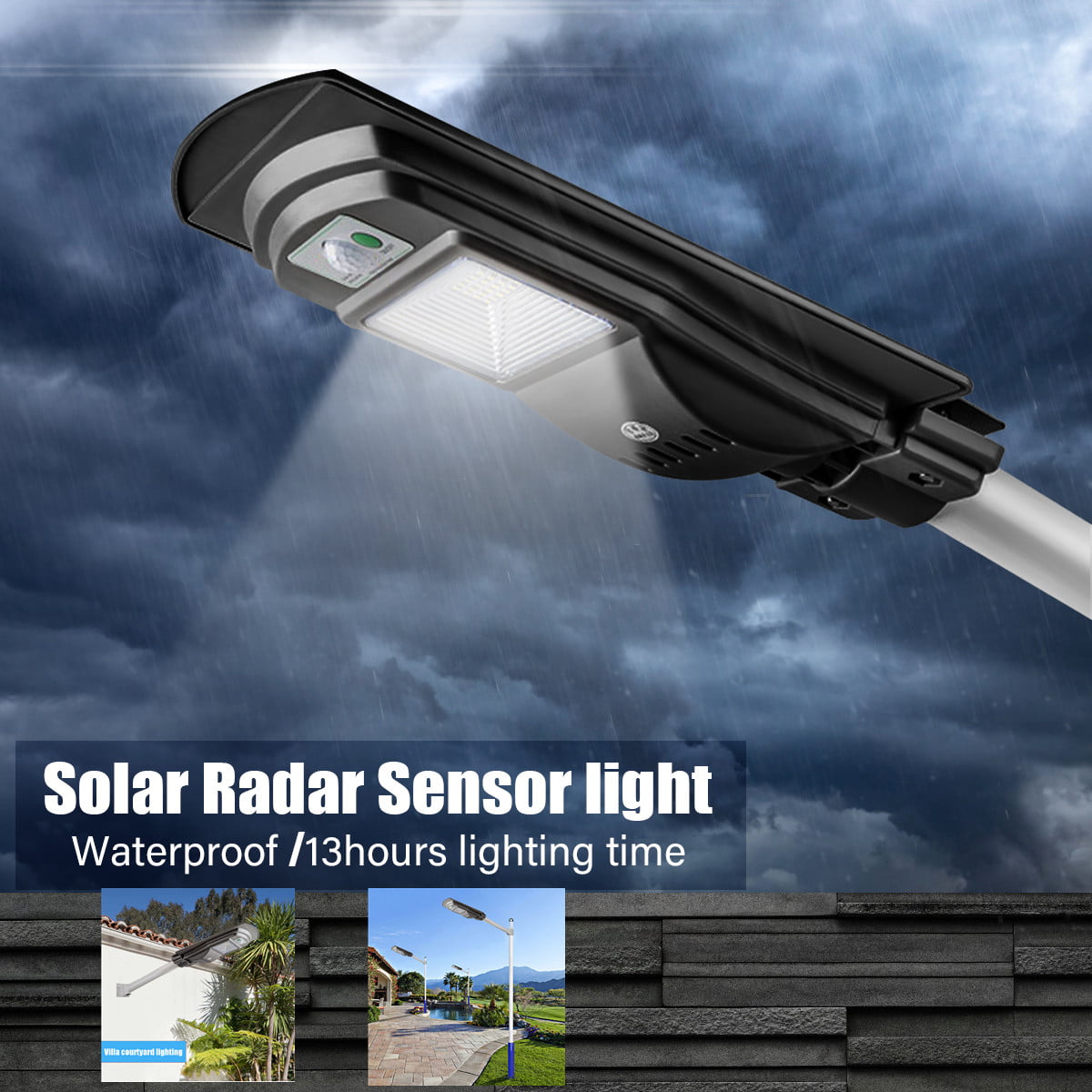 Commercial LED Solar Parking Lot Street Light Dusk To Dawn Motion Auto Sensor 