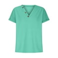 thumbnail image 4 of JGGSPWM Women's Spring Summer Waffle Knit Short Sleeve Solid V-Neck Casual Loose Fit T-Shirt Clothing Green S, 4 of 9