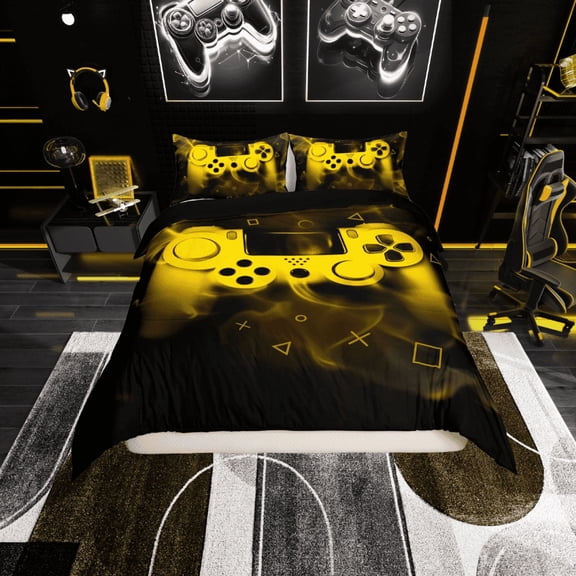 Erosebridal Teenage Gamer Comforter Cover Twin, Gaming Video Game Bedding Twin Size, Yellow Gamepad Room Decor, Reversible 2-Piece (No Comforter)