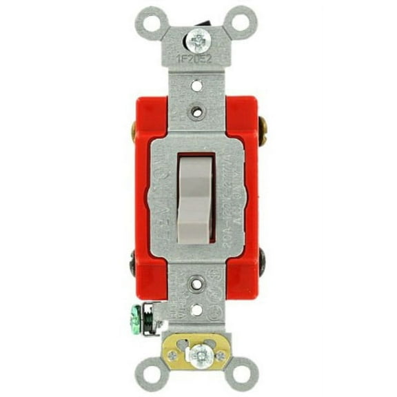 leviton 1224-2gy 20 amp, 120/277 volt, toggle 4-way ac quiet switch, extra heavy duty grade, self grounding, back and side wired, gray