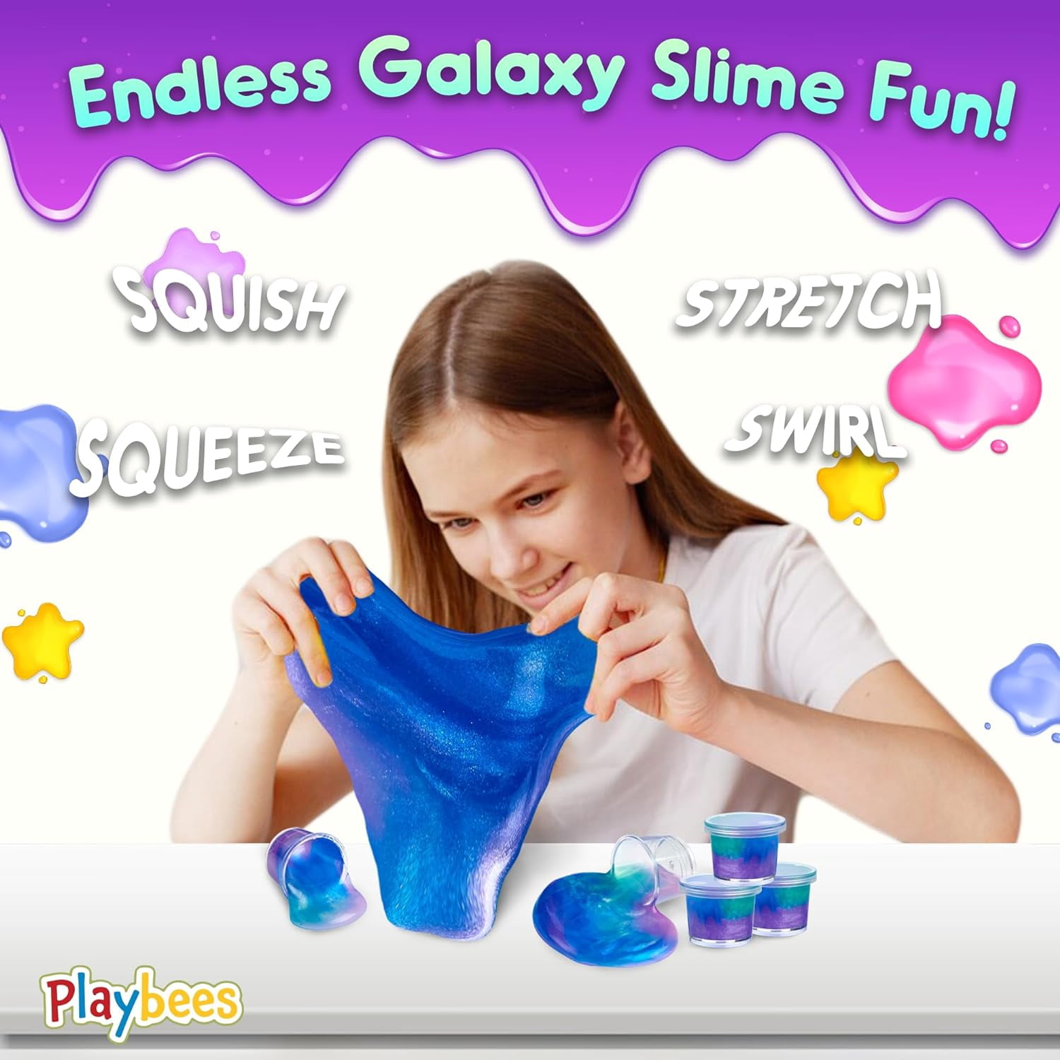 Playbees Mini Galaxy Slime - 48 Pack - Marbled Unicorn Slime Party Favors - Rainbow Colors for Sensory Fun, Stress Relief, Travel Sized, Classroom Prize, Activity Playset DIY, Ages 3+