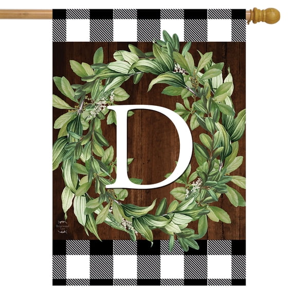 Briarwood Lane Wreath Monogram D Double-Sided House Flag