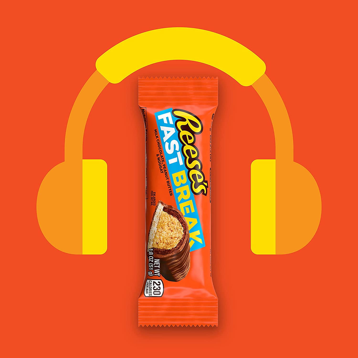 REESE'S FAST BREAK Milk Chocolate, Peanut Butter and Nougat Candy, Bulk, Gluten Free, 1.8 oz Bars (18 Count)