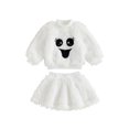 thumbnail image 2 of RUINIXCW Funny Toddler Girl Halloween Outfit Kids Infant Baby Girl Warm Fall Winter Clothes Fuzzy Plush Long Sleeve Mock Neck Sweatshirt and Skirt Set, 2 of 9