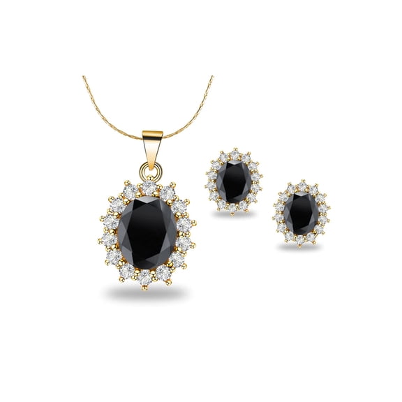 Paris Jewelry 18K Yellow Gold Created Black Sapphire CZ Round 3 Carat Oval Necklace Plated 18 inch