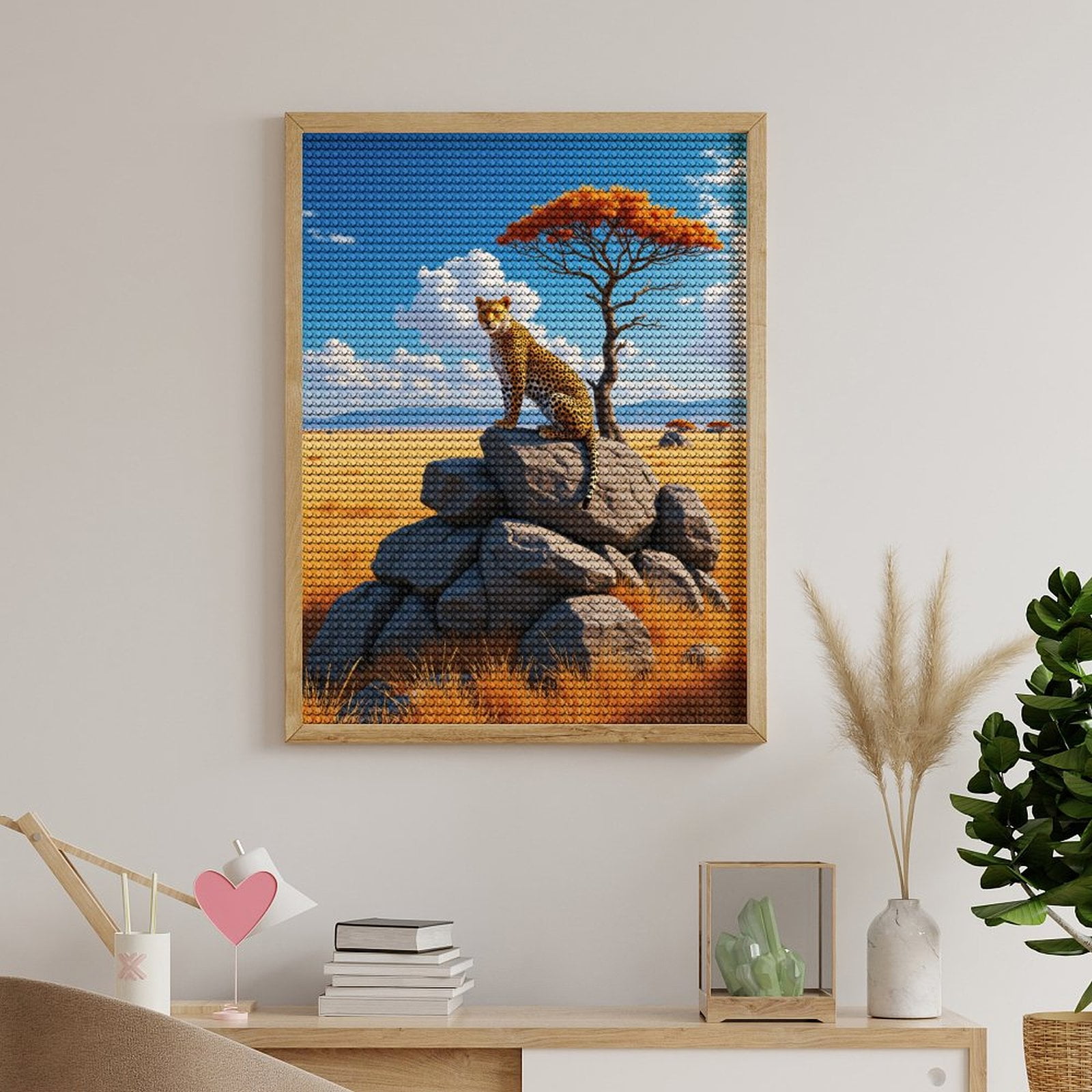 Diamond Art Kits for Adults, Cheetah Rocks Savannah Scenery 5D Diamond Painting Kits for Adults Beginners, DIY Full Drill Diamond Painting, Gem Art and Crafts 12x16