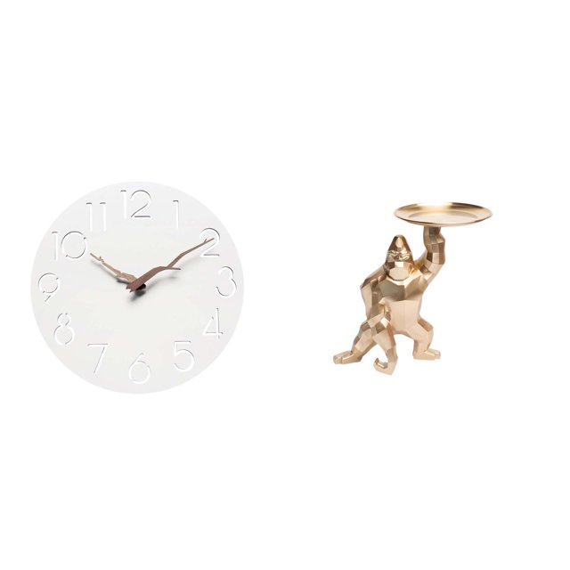Reloj de pared decorativo silencioso, ideal para cocina, oficina o estudio, con bandeja escultórica de resina para sala de estar o porche.