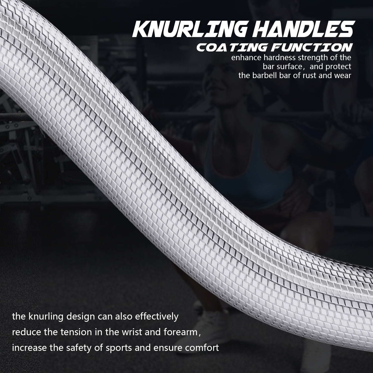 ARVAKOR Olympic 47" Curl Bar, Barbell Standard Weight Lifting Bar Threaded Non-slip, 440-Pound Capacity, Silver