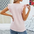 thumbnail image 7 of VERUGU Womens Tops Cap Sleeve V-Neck Pleated Shirts Summer Solid Short Sleeve Loungewear T-shirts Casual Loose Comfy Blouses for Leggings Pink S, 7 of 7