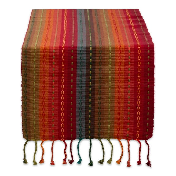 Spice Tonal Stripe With Fringe Table Runner