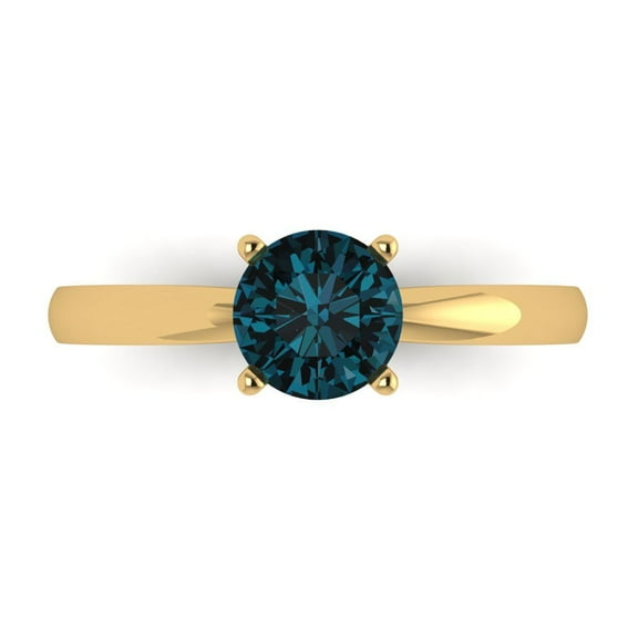 1 ct Round Cut Natural London Blue Topaz Solitaire Engagement Ring for Women in 14K Yellow Gold