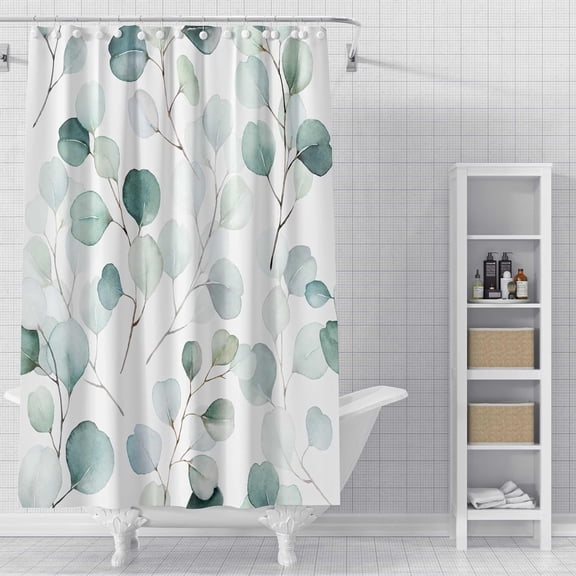 Green Plant Leaves Shower Curtain, Waterproof Fabric Botanical Shower Curtain, 72 x 72 Inch