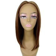 LUXLUXE Nandi Straight 9 Inch Long 4X4 Hand-Tied Lace Front Wig, Heat Resistant Fiber, 20+ Shades of Natural, Dip Dyed, & Blended Colors (#BX4335 - Auburn Brown Blend)