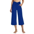 thumbnail image 2 of Kvture Capri Pants for Women Wide Leg Yoga Casual Cropped Pants with Pockets Loose Tummy Control High Waist Capris Solid Color Straight Trousers Blue L, 2 of 6
