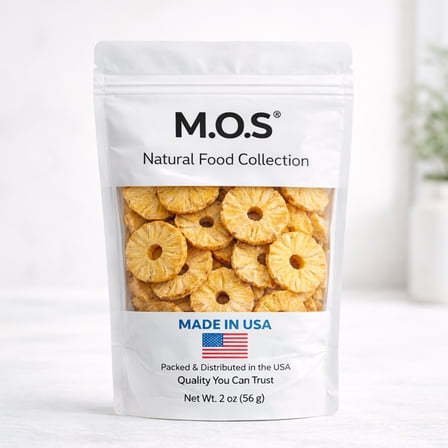 M.O.S Dried Pineapple Slices 2 oz No Sugar Added Single Ingredient Vegan Fruit Snack Made in USA