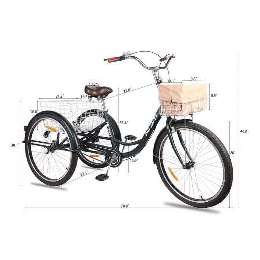 Viribus 26" Tricycle with Waterproof Bags and Baskets, Green