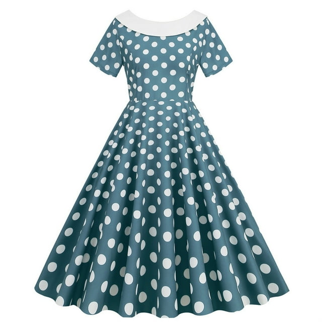 Uppada Robe de Thé Classique pour Femme à Manches Courtes, Robe Évasée de Cocktail, Robes Rétro Vintage des Années 1950 à Pois, Robe Midi de Bal Rockabilly des Années 1950, Liquidation en Liquidation