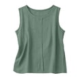 thumbnail image 5 of Ribbed Tank Tops for Women Round Neck Fashionable Summer Linen Solid Color Sleeveless with Pleats Beach Vacation Wear, 5 of 7