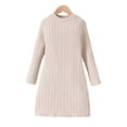 thumbnail image 4 of Sweater Dresses for Girls Size 8-9 Long Sleeve Mock Neck Ribbed Knit Fall Soft Stretchy Midi Dress Beige, 4 of 5