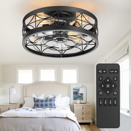Fandelier Ceiling Fan with Light,16.5in Caged Flush Mount Ceiling Fans with Remote Enclosed Ceiling Fan with Lights for Bedroom Kitchen Indoor