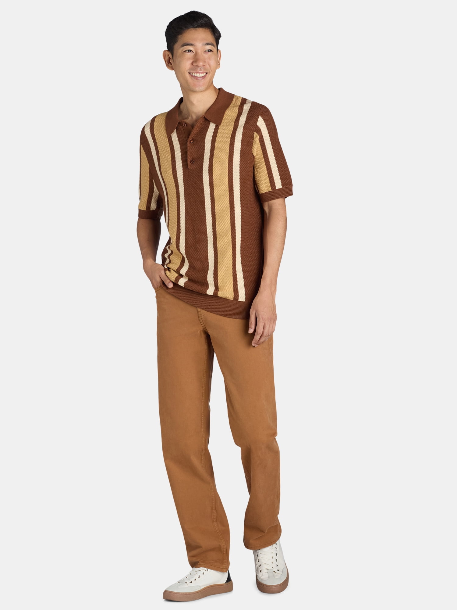 Tribekka 44 Men's Striped Seed Stitch Button Front Sweater Polo