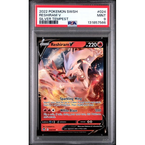 Collectible Graded PSA 9 2022 Pokemon Sword & Shield Silver Tempest Reshiram V #024 Trading Card