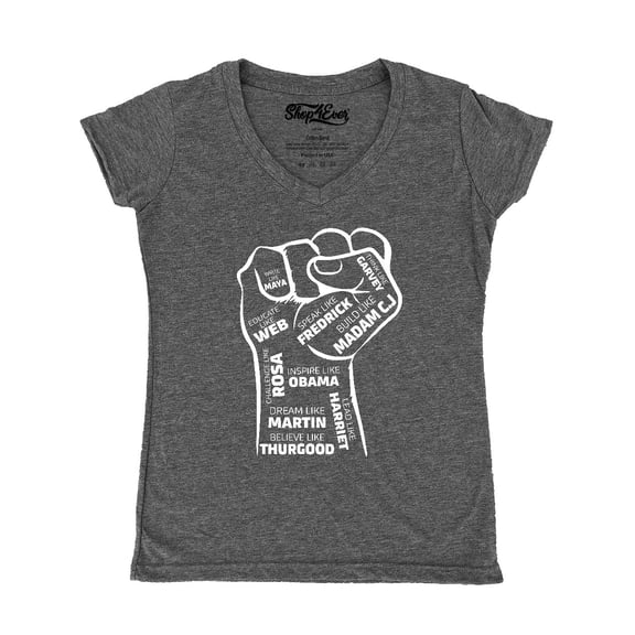 Shop4Ever Women's Inspiring Black Leaders Fist Slim Fit V-Neck T-Shirt XX-Large Heather Charcoal