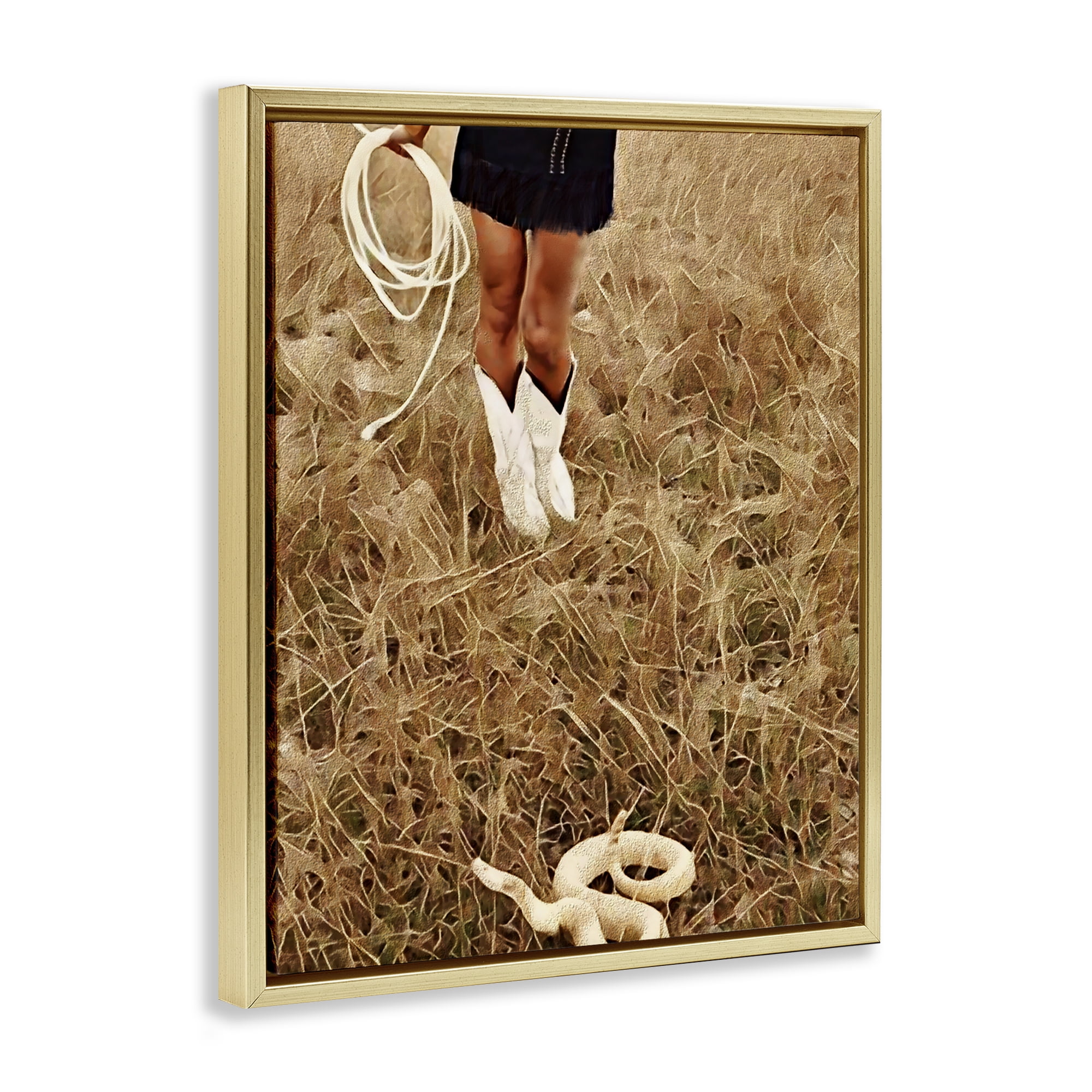 With Her Lasso & Snake Gold Framed Floater Canvas Wall Art, design by Jesse Keith