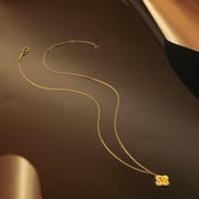 ZHOU LIU FU 24K Gold Pendant Necklace Four-Leaf Clover Diamond Cut Lucky Jewelry Birthday Anniversary Gift for Women 16-18