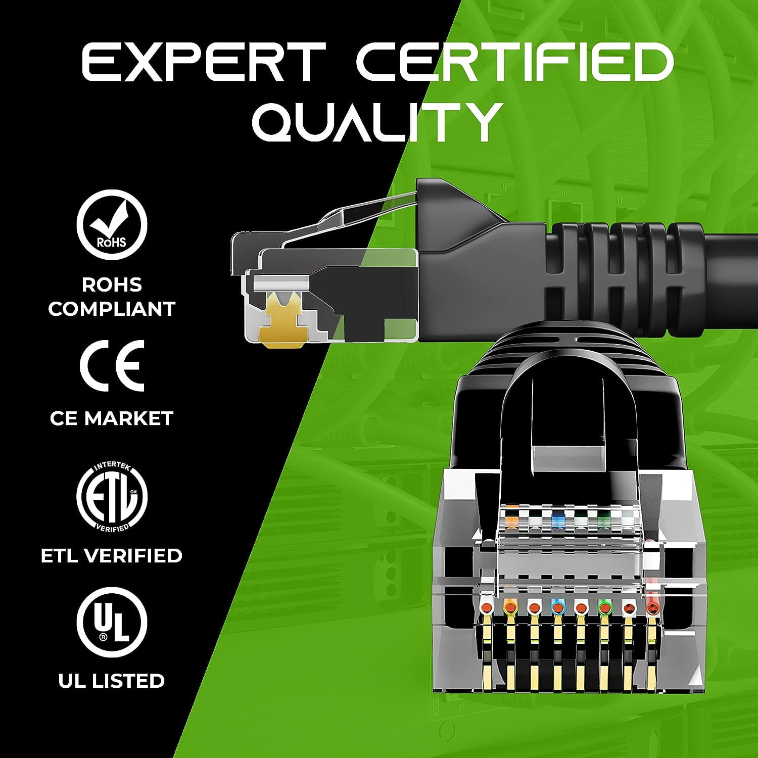 GearIT Pre-Terminated Cat 6 Ethernet Cables for Home & Office Network, Black 1-ft 20 Pack