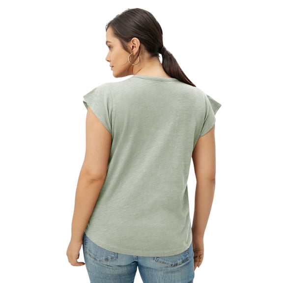 ellos Women's Plus Size Cap Sleeve Henley Tee - 26/28, Desert Sage