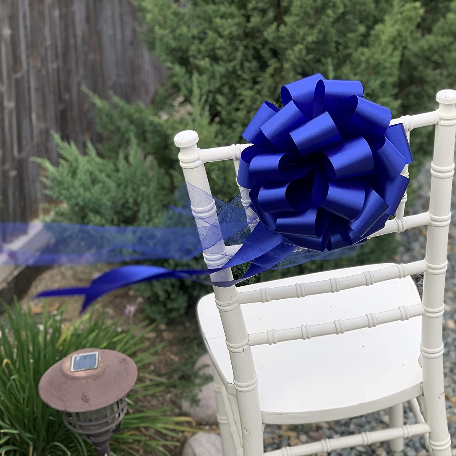 Large Royal Blue Wedding Pull Bows with Long Tulle Tails - 9" Wide, Set of 6, Memorial Day, 4th of July, Birthday, Wedding, Fundraiser, Christmas, President's Day