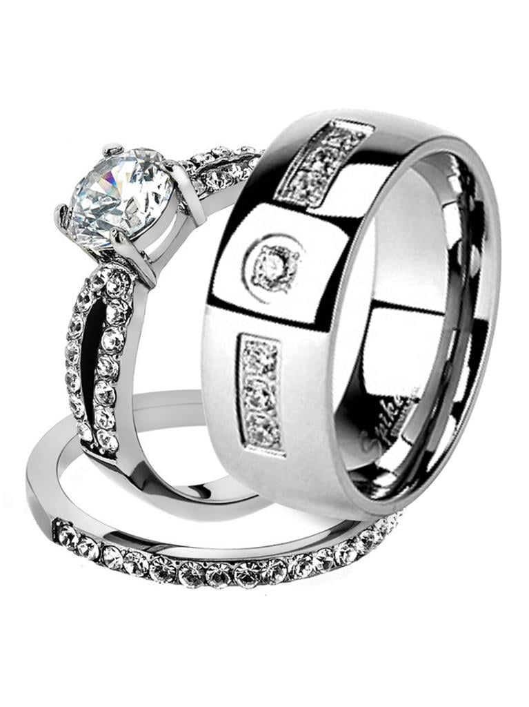 6mm CZ Inlay with Center CZ Stainless Steel Wedding Band Ring 
