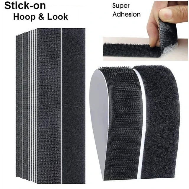 25mm Wide Stick-on Hook & Loop Fastener Tape Nylon Self Adhesive Sticker Back Removable Hook Loop Tape DIY Craft Accessories Stick-on black 25mm 5 meter