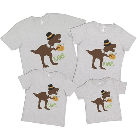 

7 ate 9 Apparel Matching Family Happy Thanksgiving Shirts - Dino Thanksgiving Pilgrim Dinosaur Grey T-Shirt 2T
