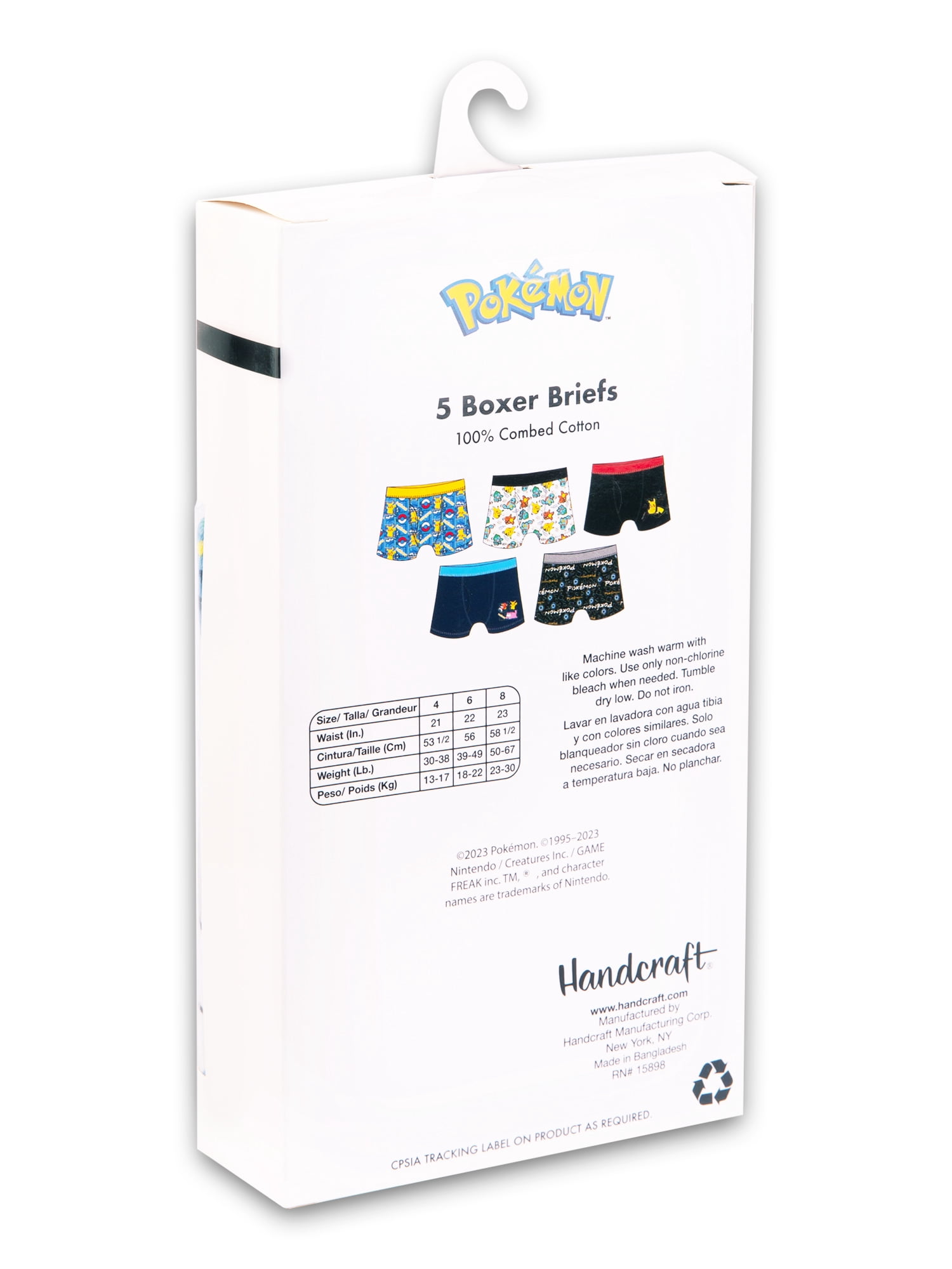 Pokemon Boys Cotton Boxer Brief Character Underwear, 5-Pack, Size 4-8